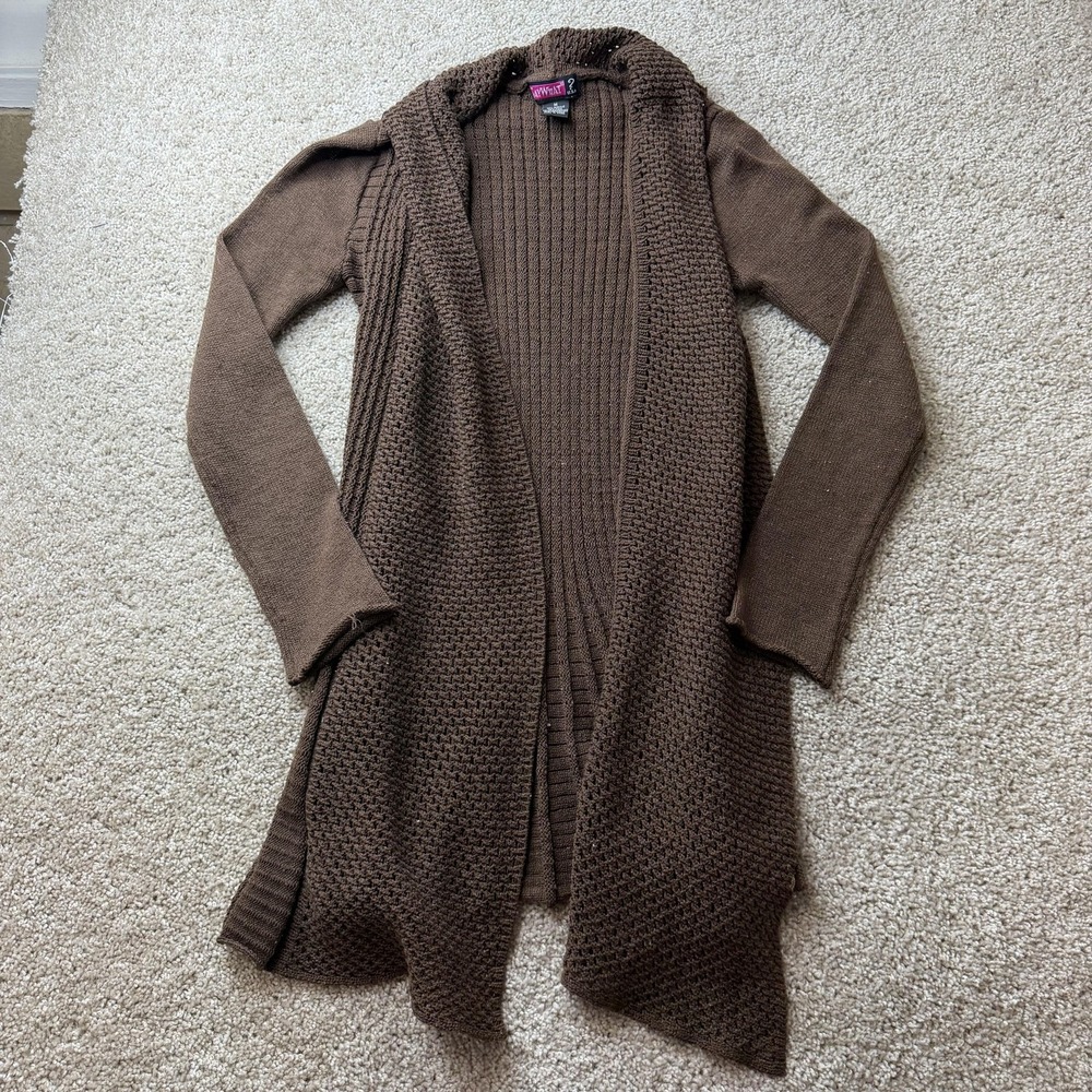 Say What? Y2K Cardigan Sweater Womens Medium Brown Open Front Longline Duster